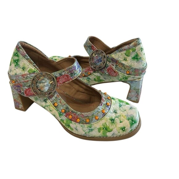L'Artiste Spring Step Luckigirl Mary Jane Pump Green Multicolor Beaded Sz 41 - Picture 4 of 16